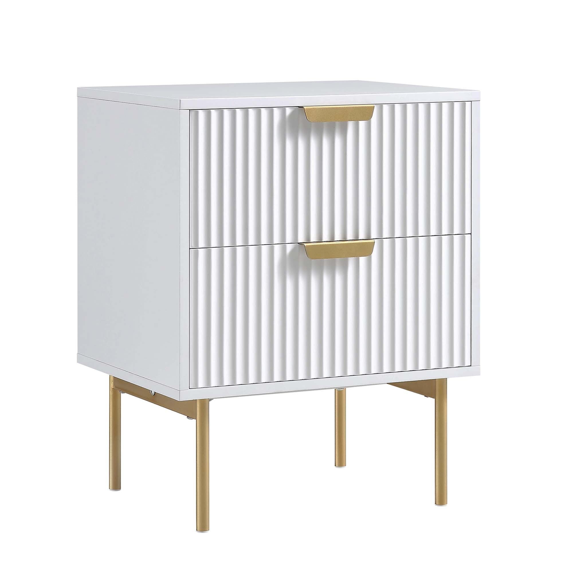 White Ribbed Rounded Bedside Table Perth Richmond Ridged 2 Drawer Bedside Table, Matte White | daals