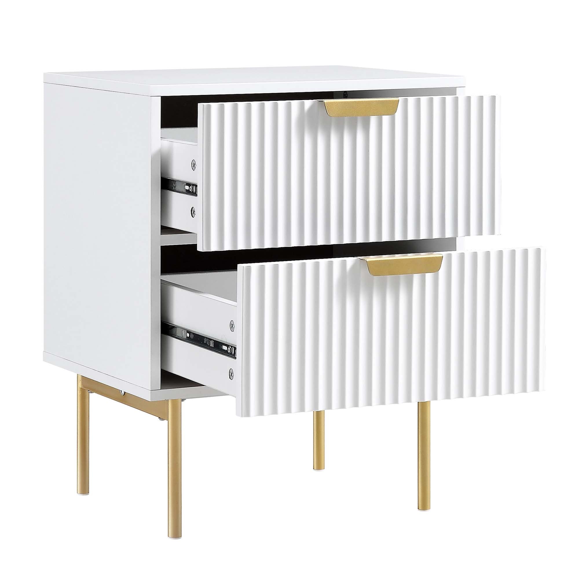 White Ribbed Rounded Bedside Table Perth Richmond Ridged 2 Drawer Bedside Table, Matte White | daals