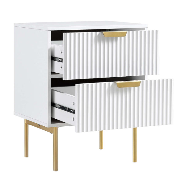 Richmond Ridged 2 Drawer Bedside Table, Matte White - daals