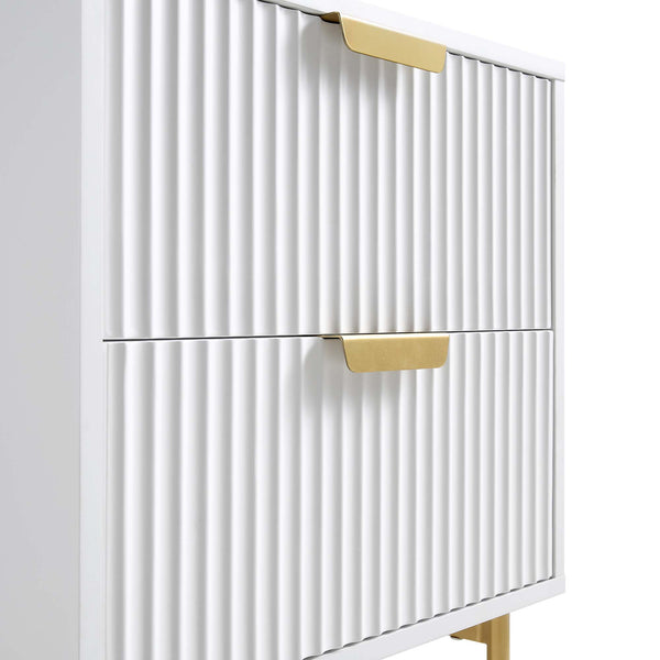 Richmond Ridged 2 Drawer Bedside Table, Matte White - daals