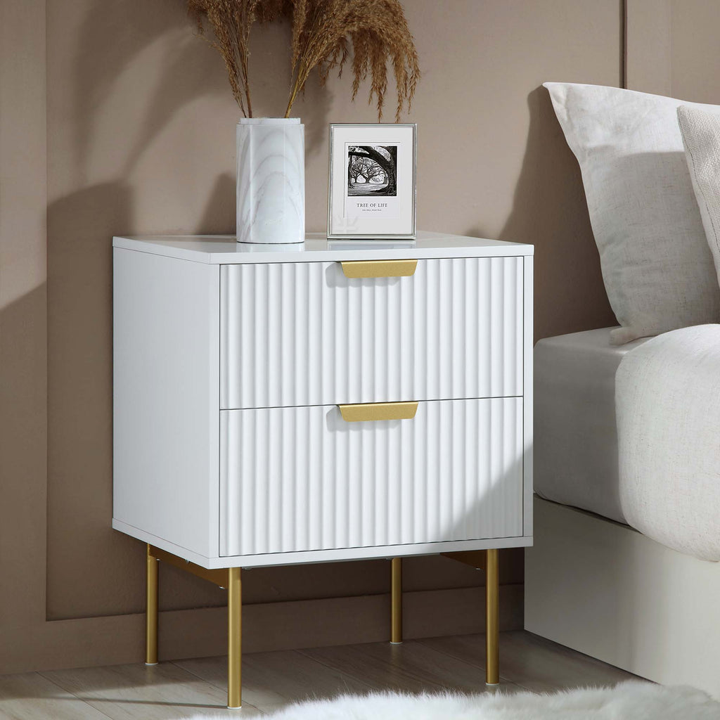 Richmond Ridged 2 Drawer Bedside Table, Matte White | daals