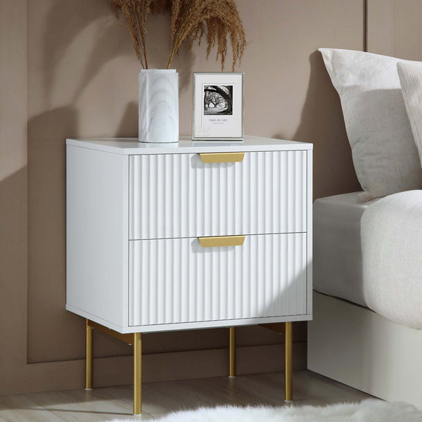 Richmond Ridged 2 Drawer Bedside Table, Matte White - daals
