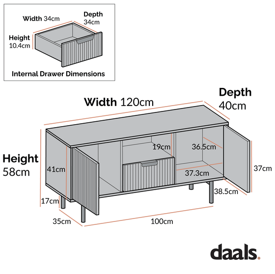 Richmond Ridged 120cm Wide TV Media Unit, Dark Ash