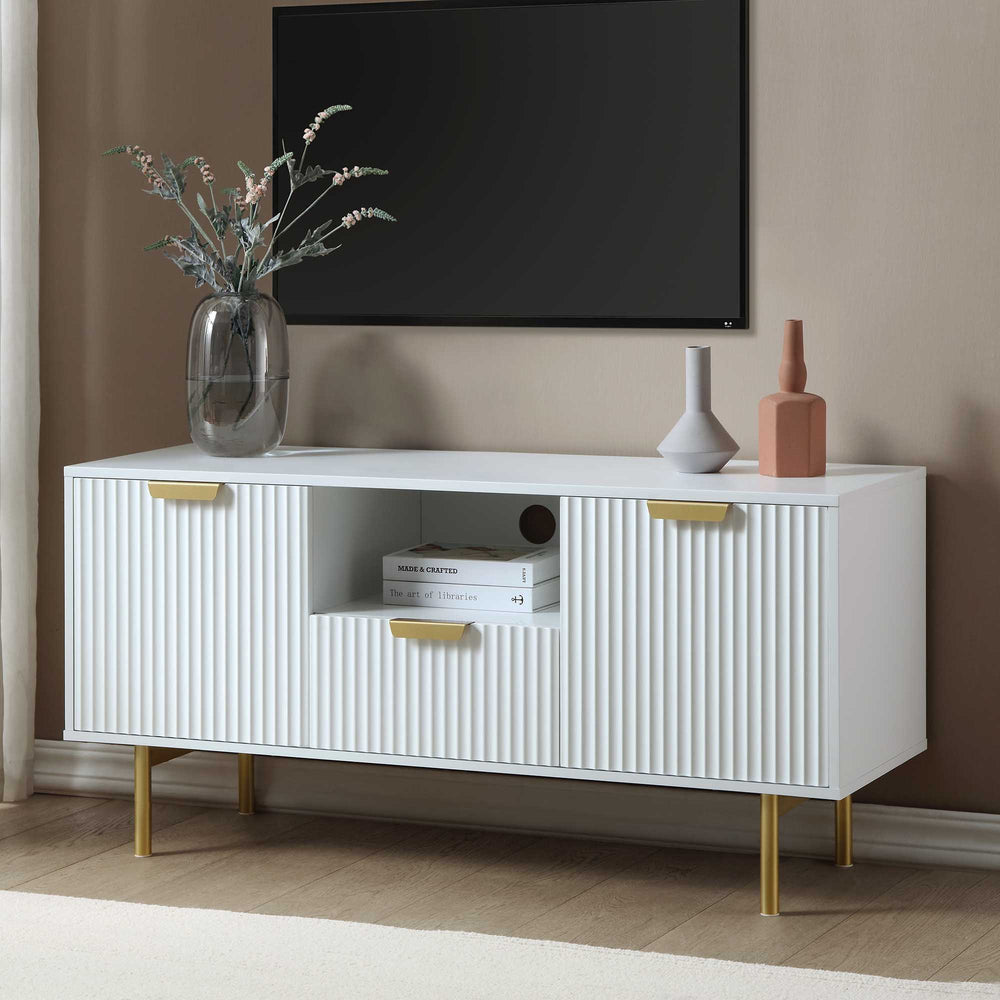 Richmond Ridged 120cm Wide TV Media Unit, Matte White daals