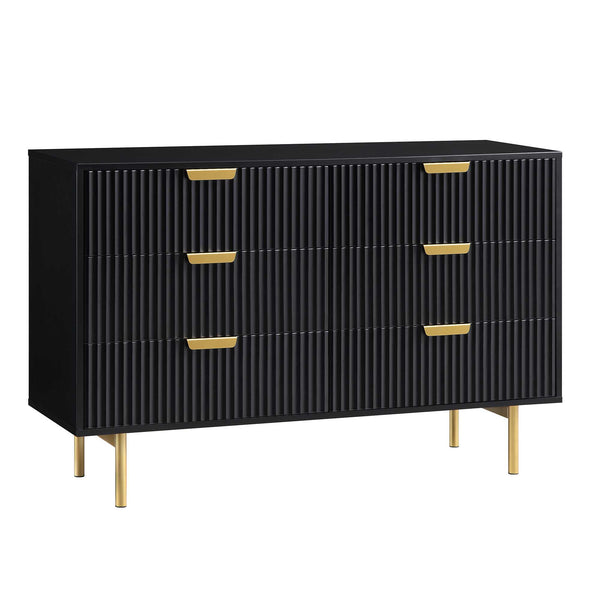 Richmond Ridged Wide Chest of 6 Drawers, Matte Black