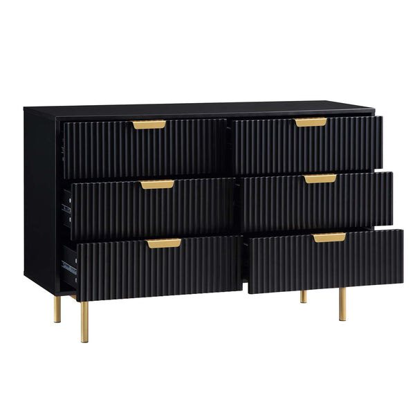 Richmond Ridged Wide Chest of 6 Drawers, Matte Black