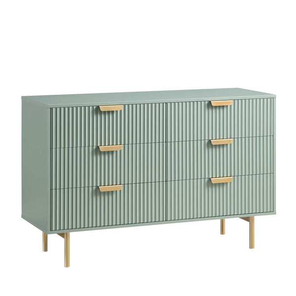 Richmond Ridged Wide Chest of 6 Drawers, Matte Sage Green