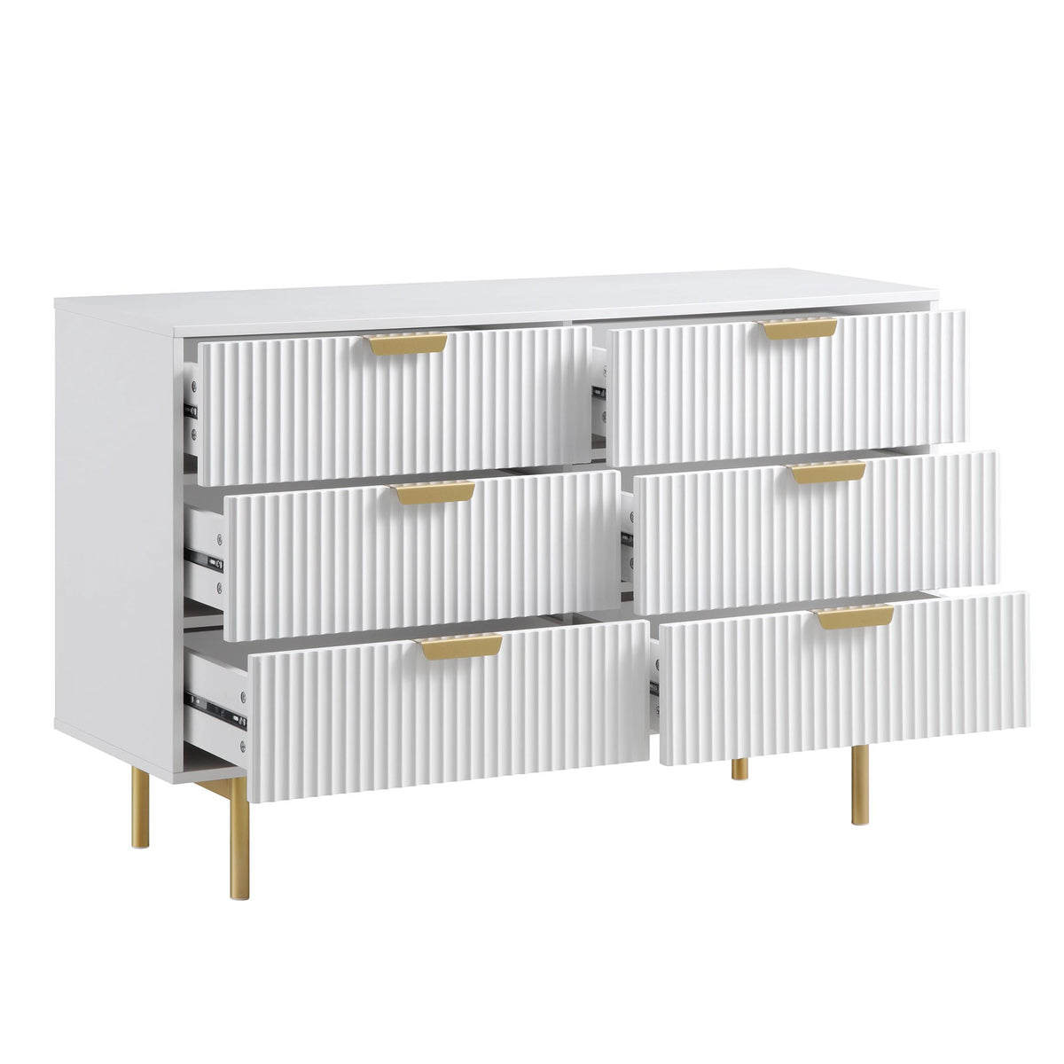 Drawer White Ribbon Richmond Ridged Wide Chest of 6 Drawers, Matte White | daals