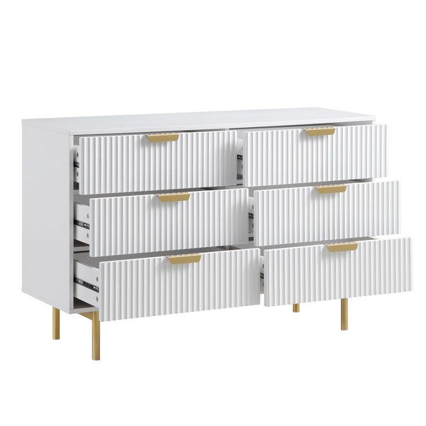 Richmond Ridged Wide Chest of 6 Drawers, Matte White