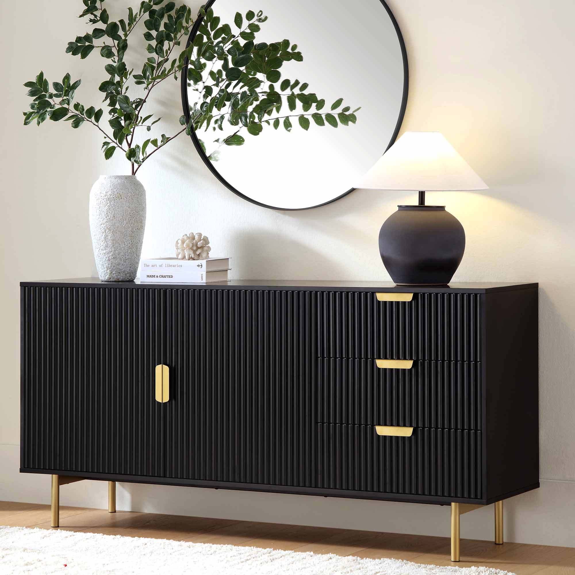 Richmond Ridged Large Sideboard, Matte Black | daals