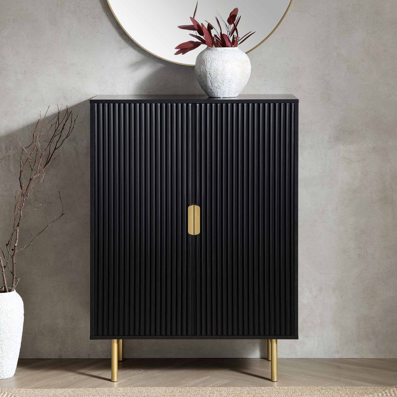 Richmond Ridged Highboard Storage Cabinet, Matte Black - daals