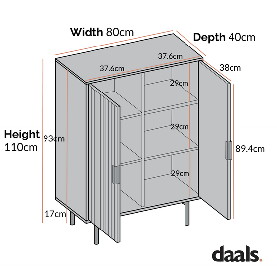 Richmond Ridged Highboard Storage Cabinet, Dark Ash