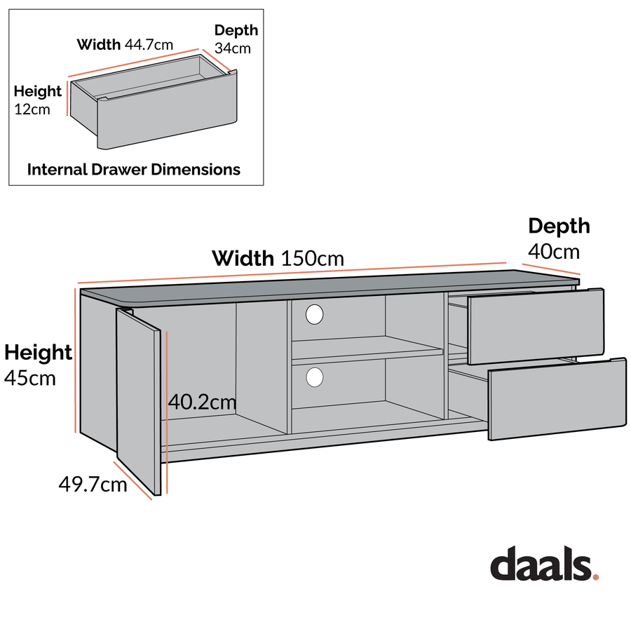 Agnes Curved Edge 150cm Wide TV Unit, Dove Grey with Oak Top