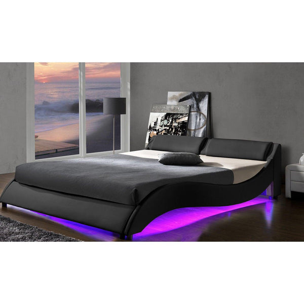 CORVUS Faux Leather Upholstered Bed Frame with Underbed LED Lights, Black - daals