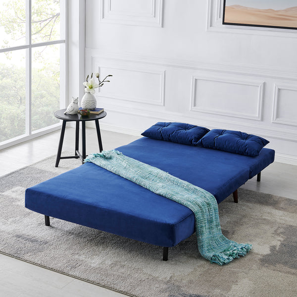 Algo 2-Seater Small Double Folding Sofabed in Blue Velvet