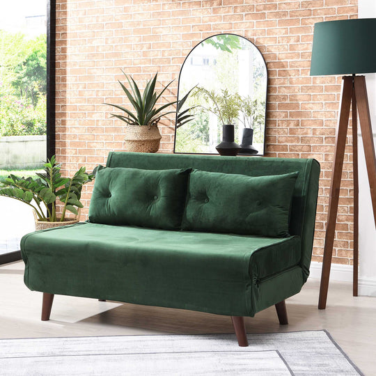 ALGO 2Seater Small Double Folding Sofa Bed with Cushion Pine Green Ve