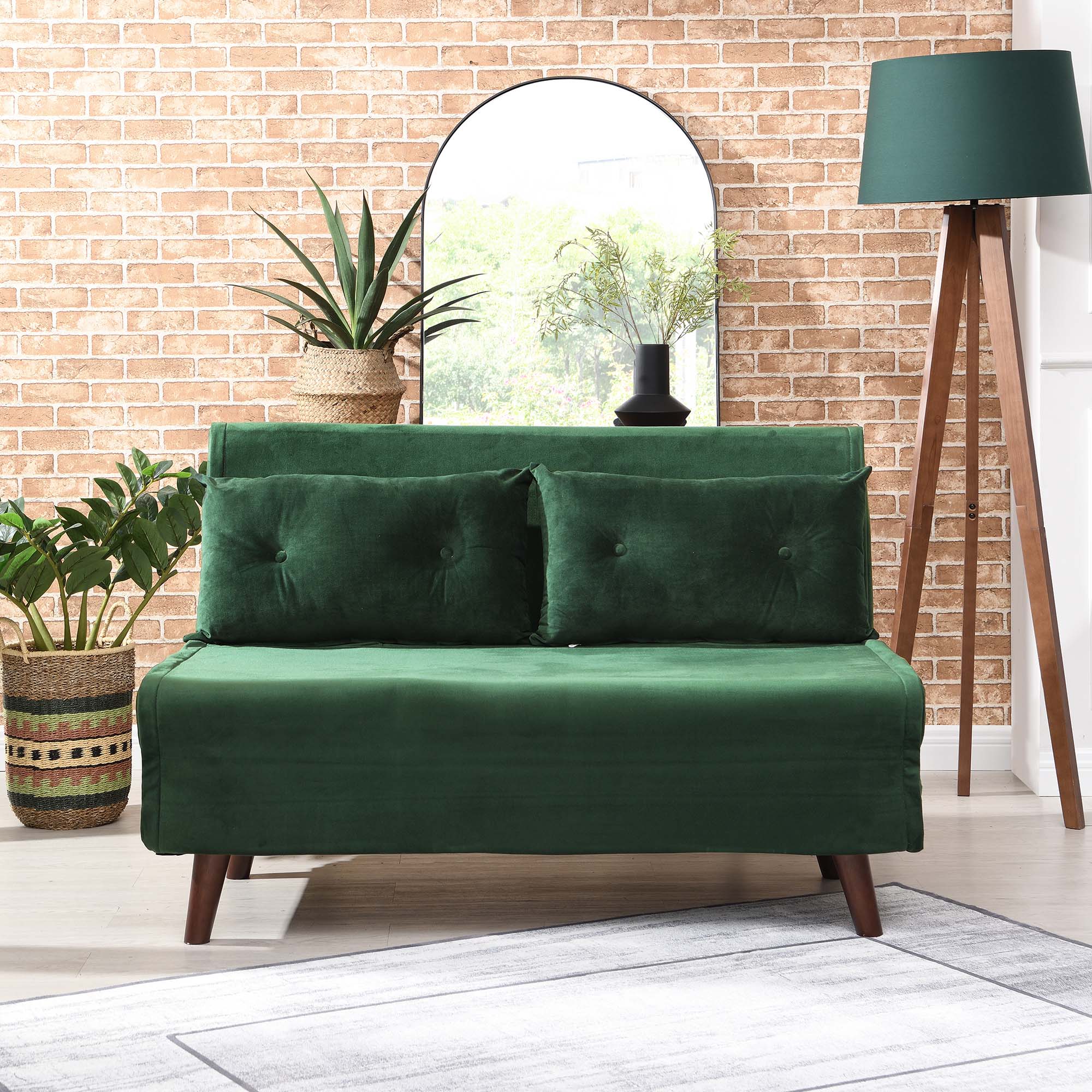 ALGO 2-Seater Small Double Folding Sofa Bed with Cushion Pine Green Velvet