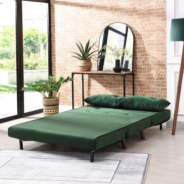ALGO 2-Seater Small Double Folding Sofa Bed with Cushion Pine Green Velvet