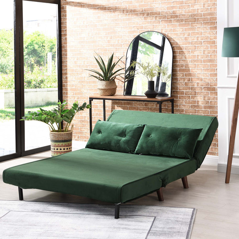 ALGO 2Seater Small Double Folding Sofa Bed with Cushion Pine Green Ve