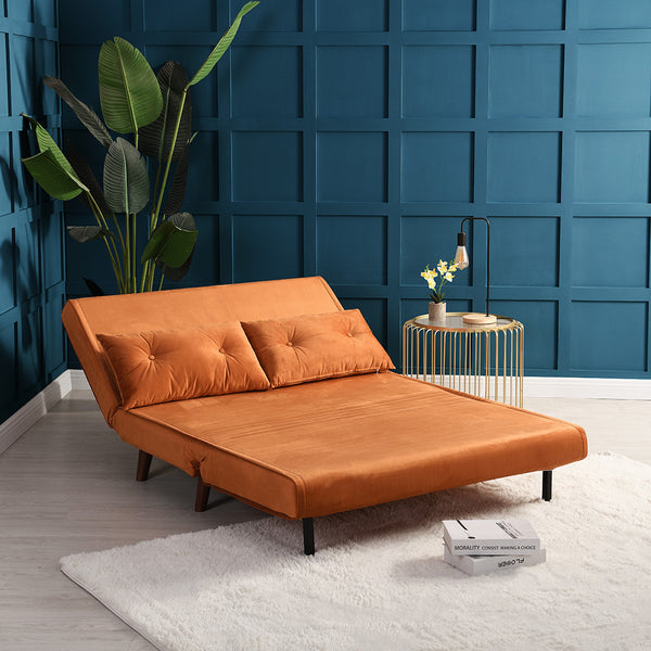 Algo Sofabed with Cushions in Orange Velvet 2 Seater