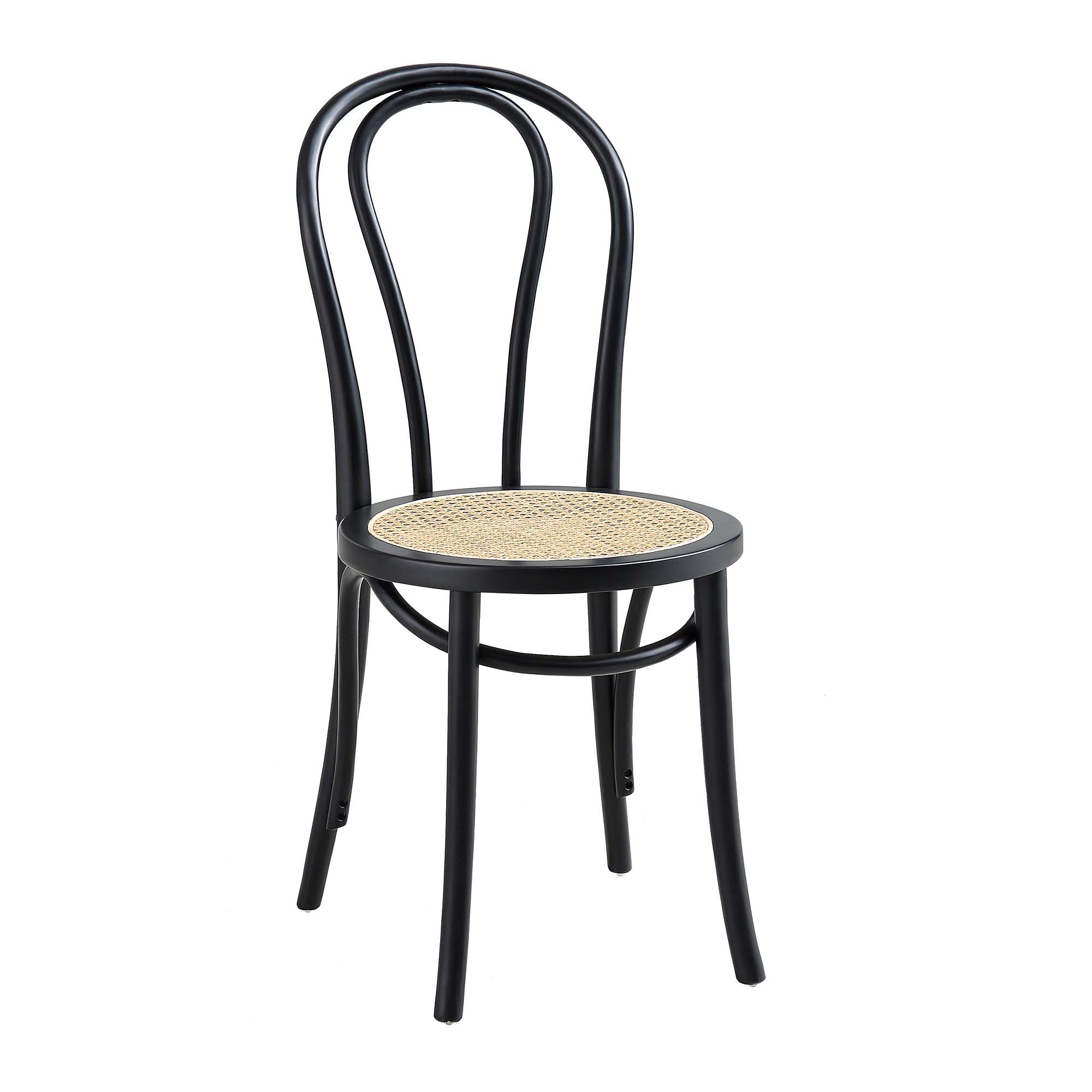 Camille Elm Wood and Rattan Bentwood Dining Chair, Black