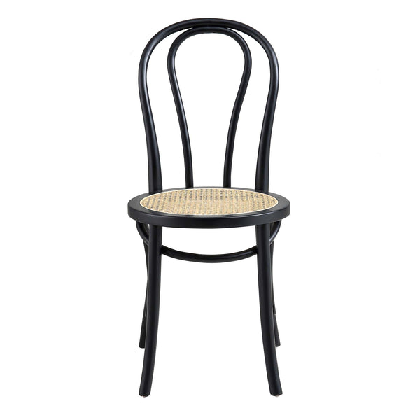 Camille Elm Wood and Rattan Bentwood Dining Chair, Black