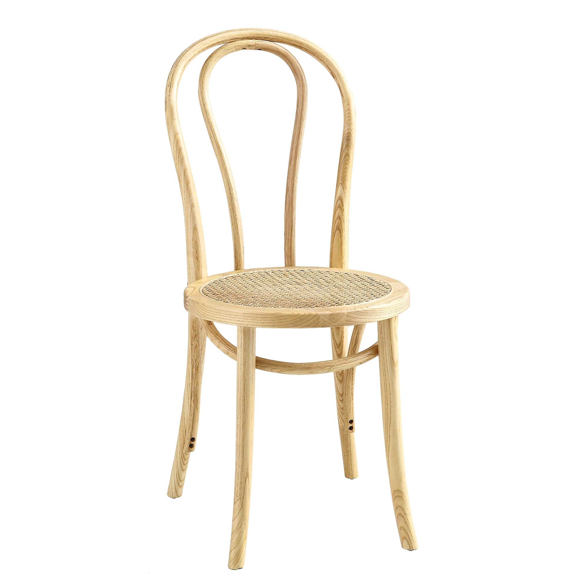 Camille Elm Wood and Rattan Bentwood Dining Chair, Natural