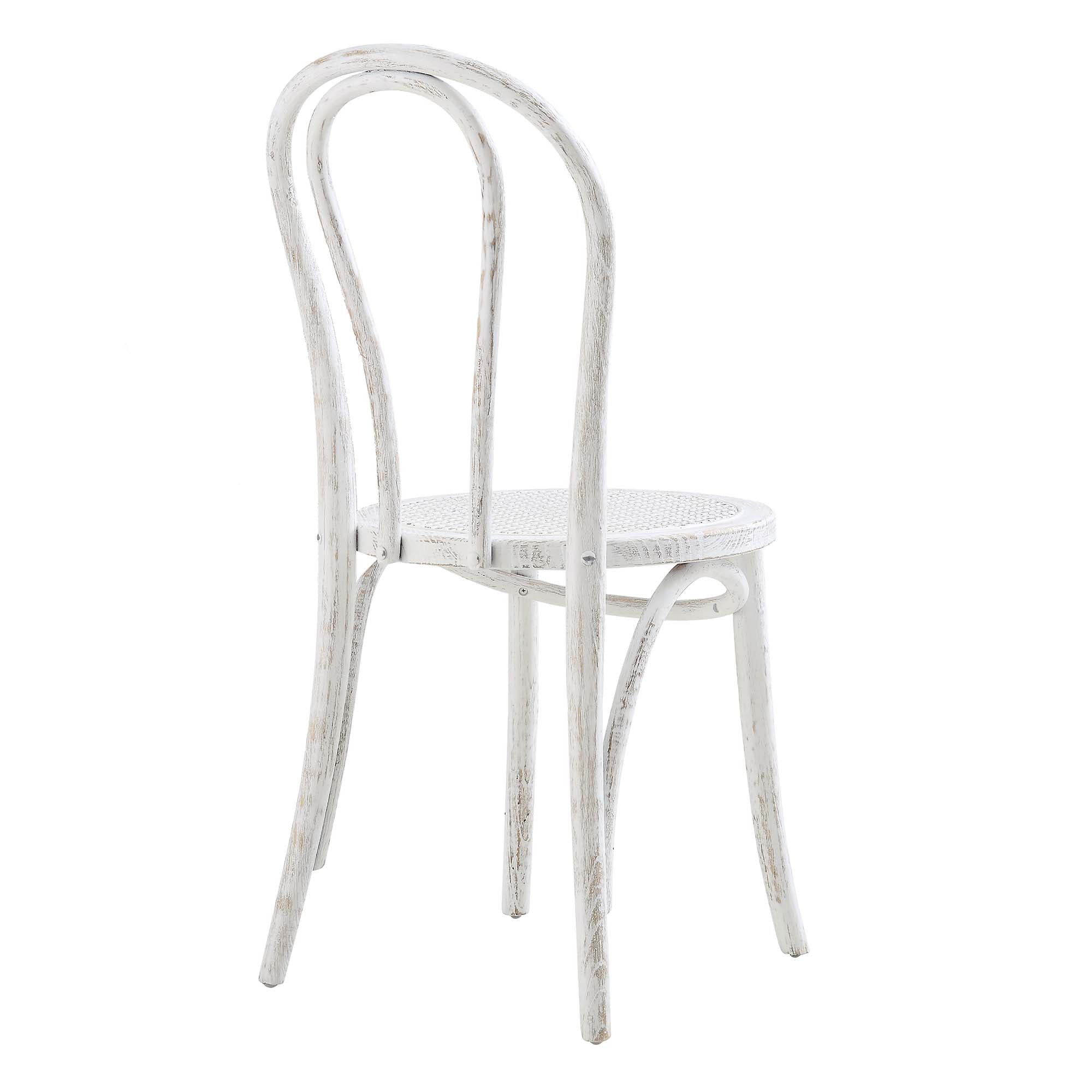 Camille Elm Wood and Rattan Bentwood Dining Chair, Distressed White