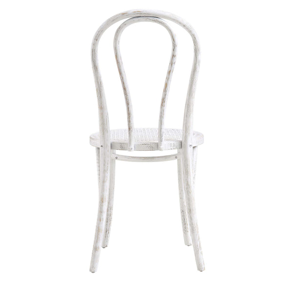 Camille Elm Wood and Rattan Bentwood Dining Chair, Distressed White