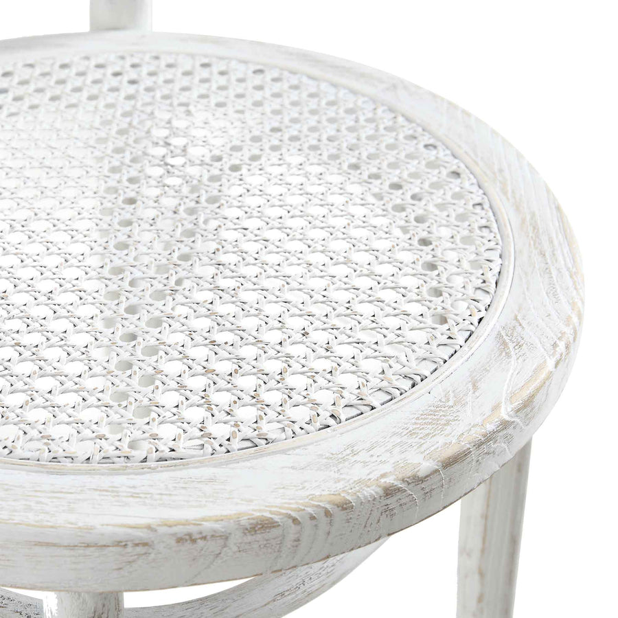 Camille Elm Wood and Rattan Bentwood Dining Chair, Distressed White