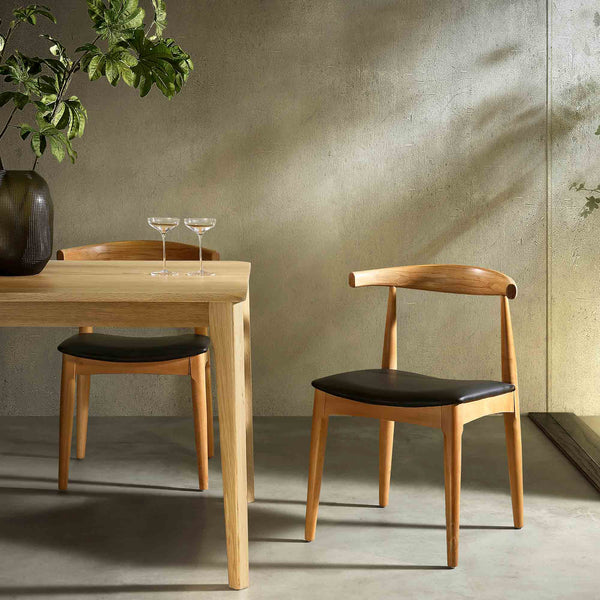 Arley Set of 2 Beech Wood Dining Chairs, Natural and Black
