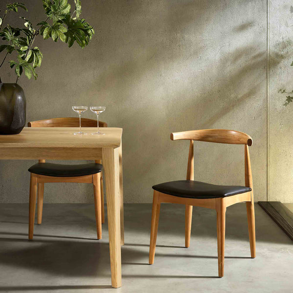 Arley Set of 2 Beech Wood Dining Chairs, Natural and Black