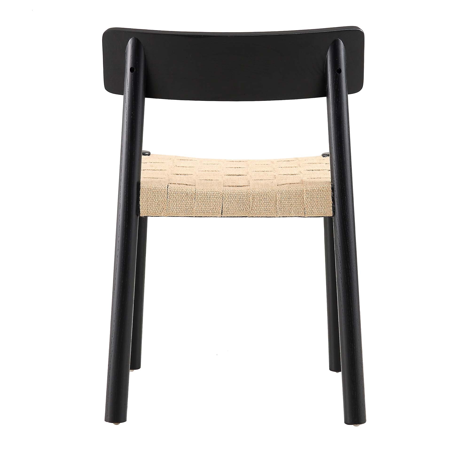 Ditton Set of 2 Elm Wood and Jute Dining Chairs, Black
