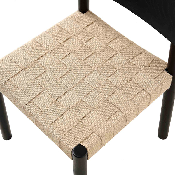 Ditton Set of 2 Elm Wood and Jute Dining Chairs, Black