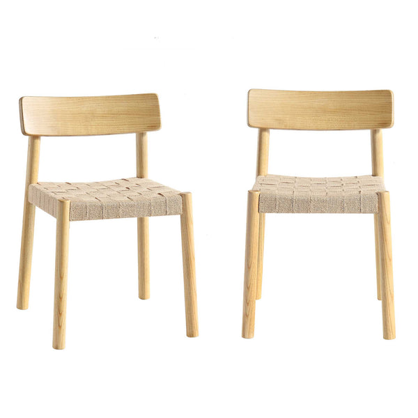 Ditton Set of 2 Elm Wood and Jute Dining Chairs, Natural