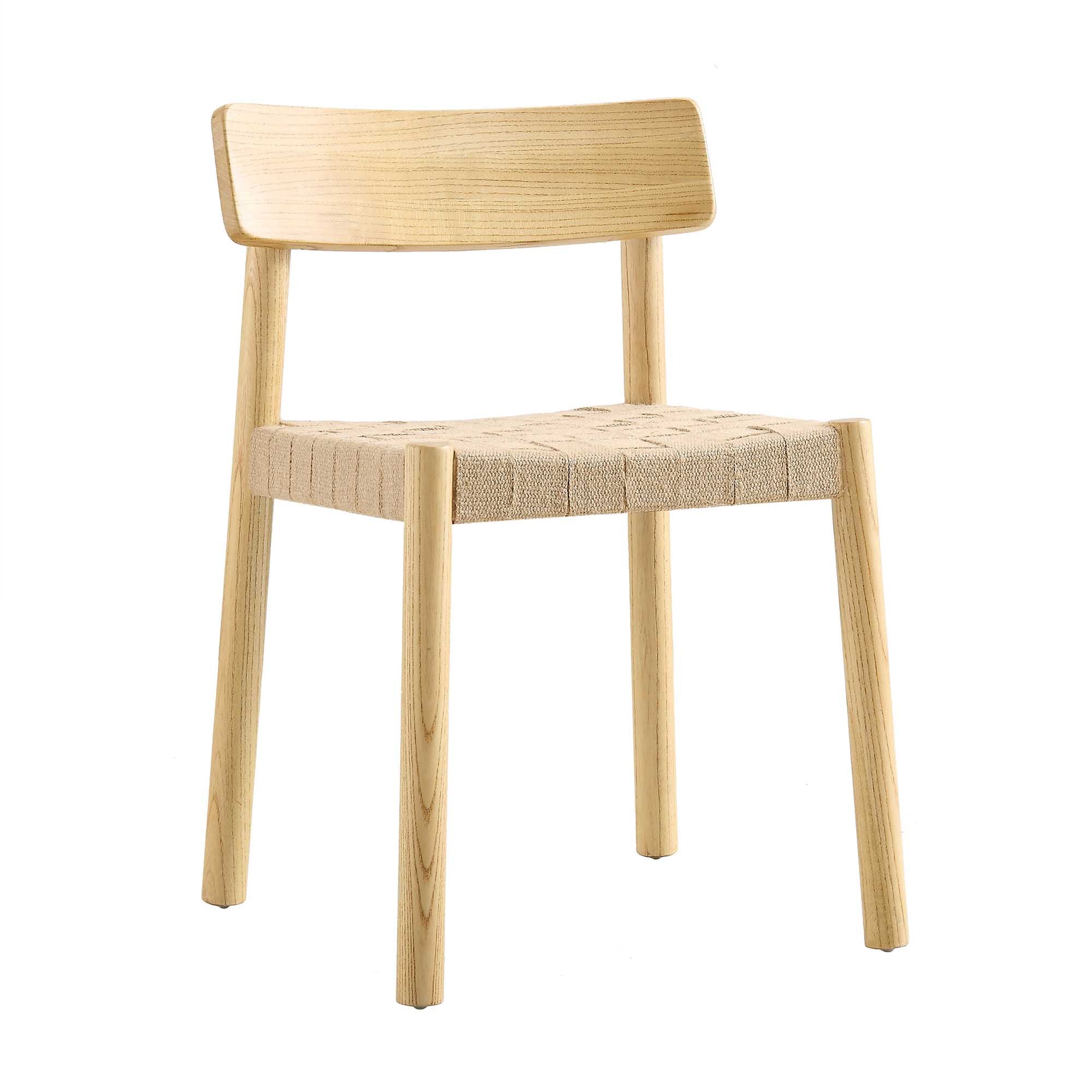 Ditton Set of 2 Elm Wood and Jute Dining Chairs, Natural