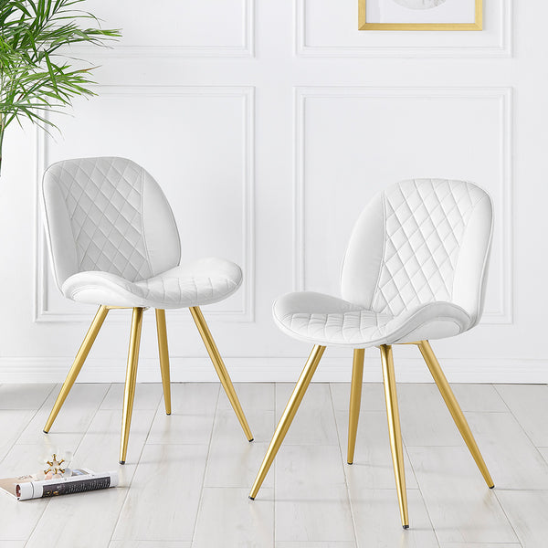 Set of 2 Cosford Diamond Stitch Dining Chairs (Cream White Velvet)