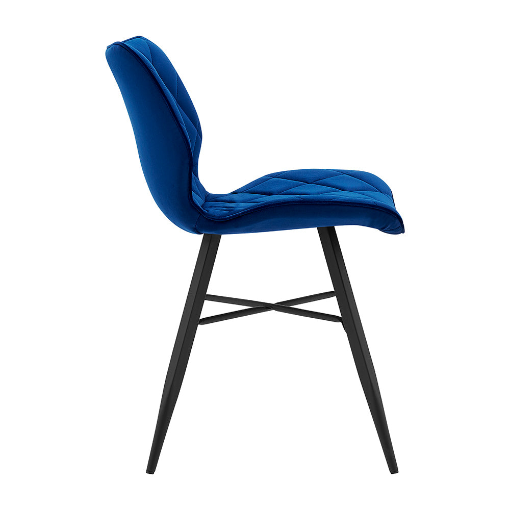 Set of 2 Ampney Velvet Diamond Stitch Dining Chairs with Metal Legs (Blue Velvet)