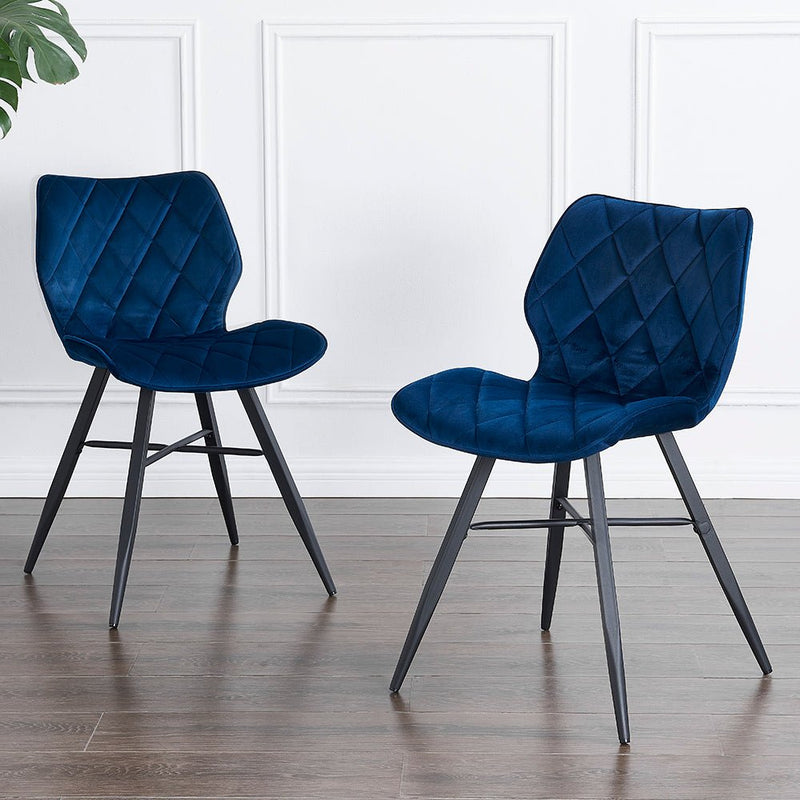 Set of 2 Ampney Velvet Diamond Stitch Dining Chairs with Metal Legs (Blue Velvet)