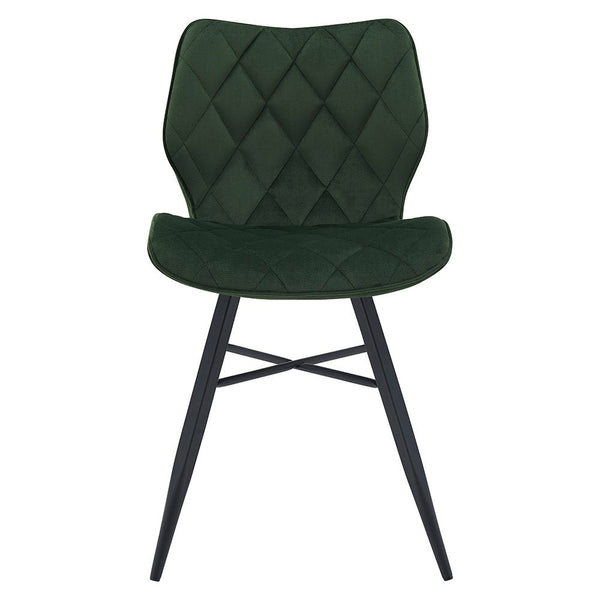 Set of 2 Ampney Velvet Diamond Stitch Dining Chairs with Metal Legs (Green Velvet)
