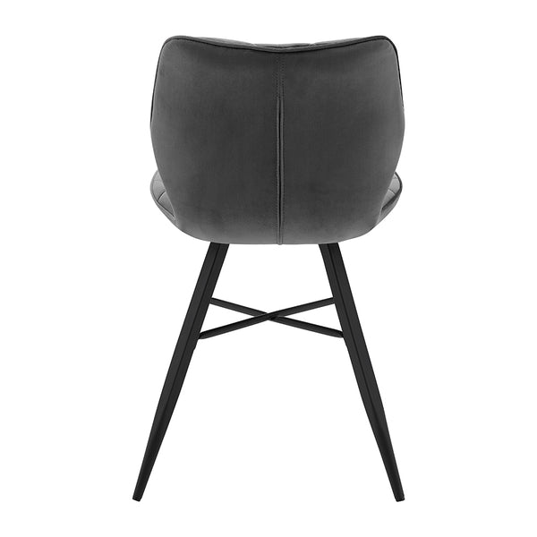 Set of 2 Ampney Velvet Diamond Stitch Dining Chairs with Metal Legs (Dark Grey Velvet)