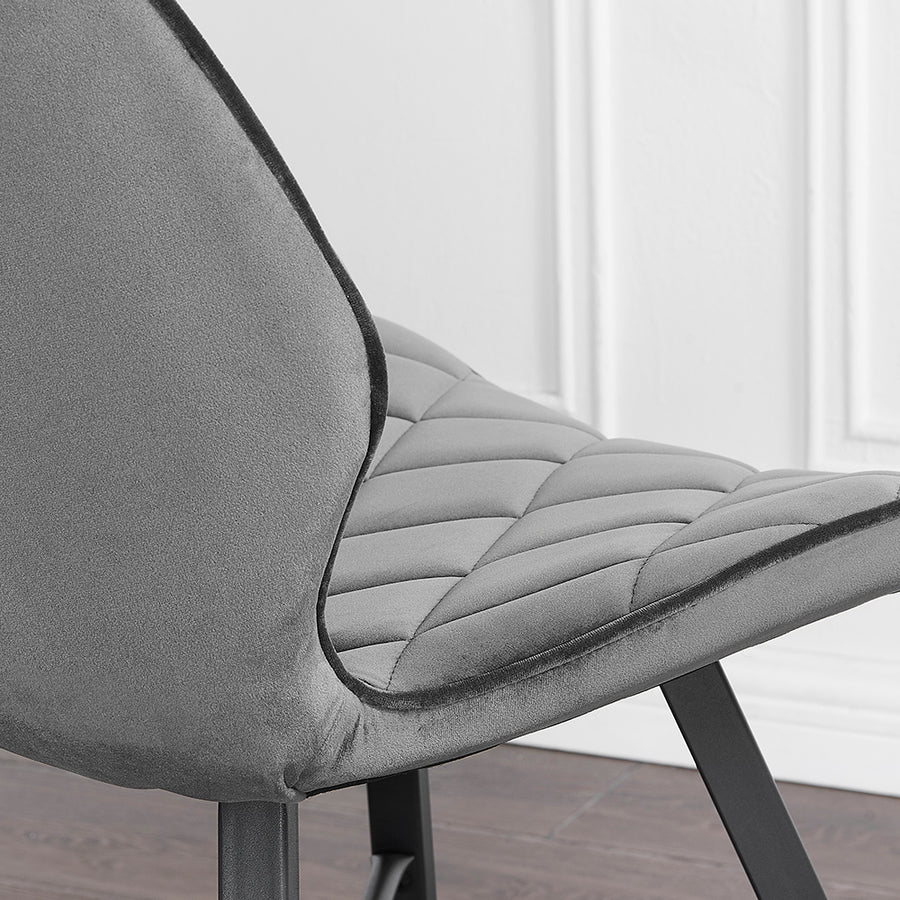 Set of 2 Ampney Velvet Diamond Stitch Dining Chairs with Metal Legs (Dark Grey Velvet)