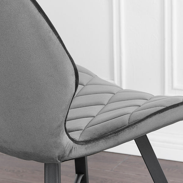 Set of 2 Ampney Velvet Diamond Stitch Dining Chairs with Metal Legs (Dark Grey Velvet)