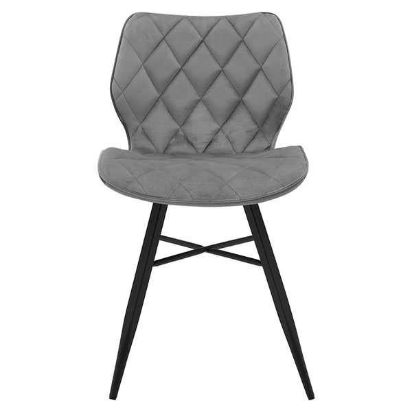 Set of 2 Ampney Diamond Stitch Light Grey Velvet Dining Chair Set of 2 with Metal Legs