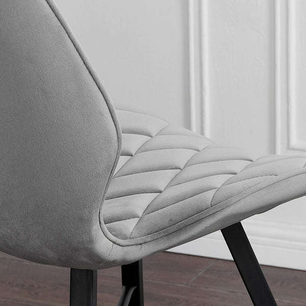 Set of 2 Ampney Diamond Stitch Light Grey Velvet Dining Chair Set of 2 with Metal Legs