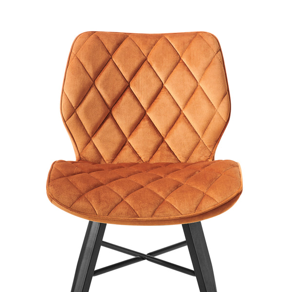 Set of 2 Ampney Diamond Stitch Orange Velvet Dining Chair Set of 2 with Metal Legs