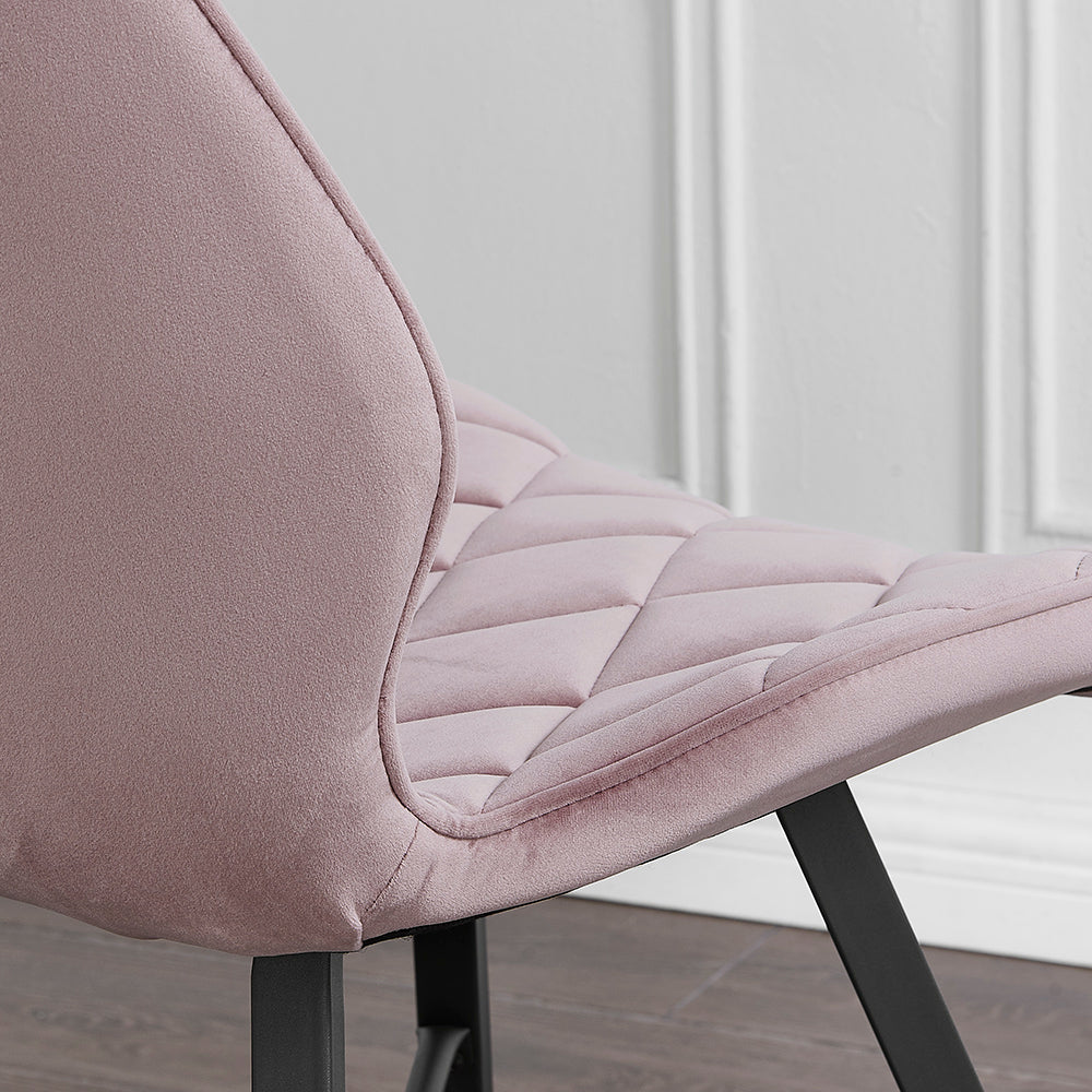 Set of 2 Ampney Velvet Diamond Stitch Dining Chairs with Metal Legs (Dusty Pink Velvet)