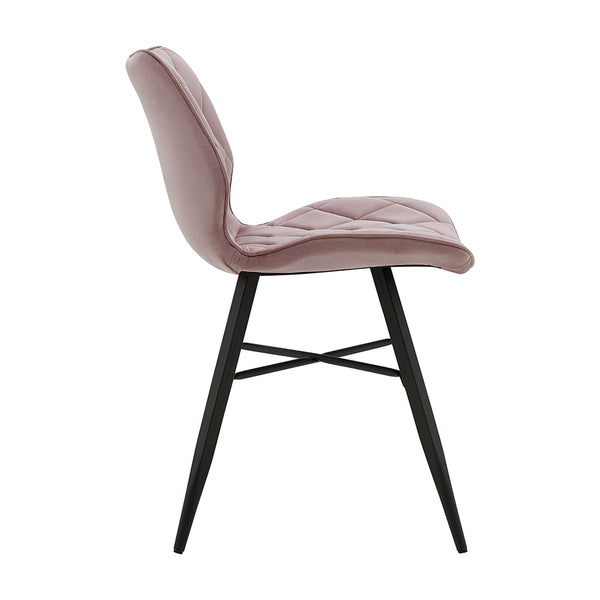 Set of 2 Ampney Velvet Diamond Stitch Dining Chairs with Metal Legs (Dusty Pink Velvet)