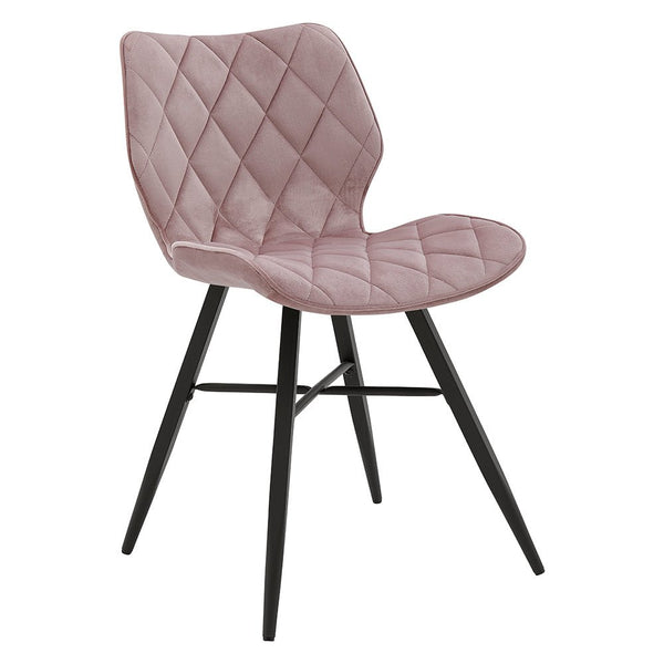 Set of 2 Ampney Velvet Diamond Stitch Dining Chairs with Metal Legs (Dusty Pink Velvet)