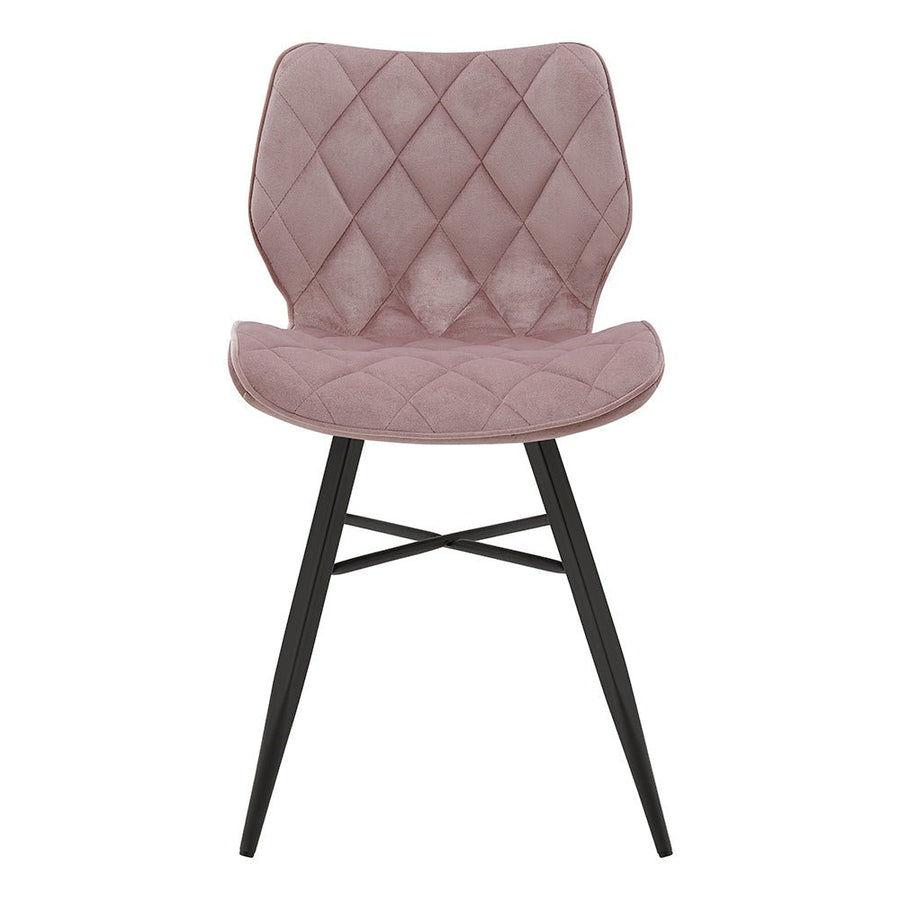 Set of 2 Ampney Velvet Diamond Stitch Dining Chairs with Metal Legs (Dusty Pink Velvet)